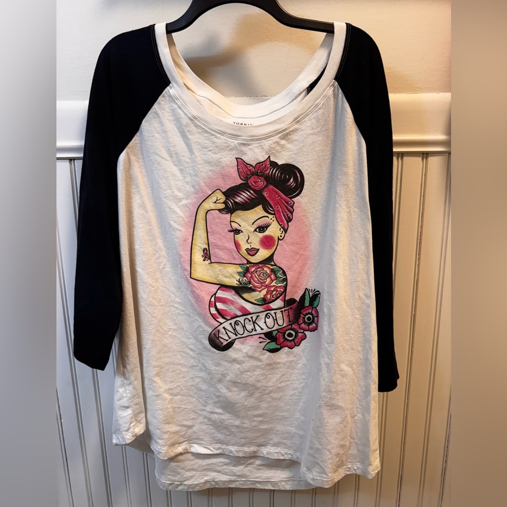 Torrid Black and White Long Sleeve Raglan Tee